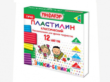 кс_Пластилин классический арт. 106505 ПИФАГОР "ЭНИКИ-БЕНИКИ СУПЕР", 12 цветов, 120 г, стек кс_Пластилин классический арт. 106505 ПИФАГОР "ЭНИКИ-БЕНИКИ СУПЕР", 12 цветов, 120 г, стек
