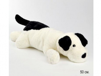 им Собака арт. 453-3-811 Черно-белая лежит 50 см в пак.