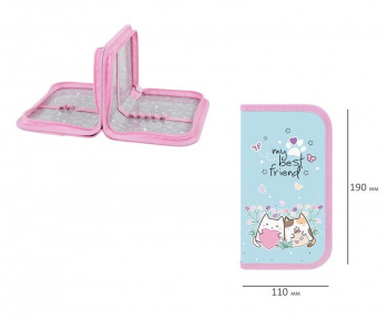 кс_Пенал арт. 272247 ПИФАГОР 2 отделения ламинированный картон 19х11 см "Cat friends"