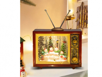 Сувенир Новогодний арт. 9181A4-3-601 Телевизор "Снеговики" свет 15*19 см в кор.