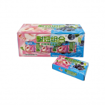 Конфета арт. 840711-4/840704-4 Жевательная кислая "2 вкуса: персик+черника" 14 г 20 шт. в кор.*,