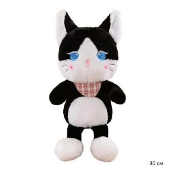 им Кошка арт. 90223-5 Черно-белая с платком на шее 30 см в пак.)