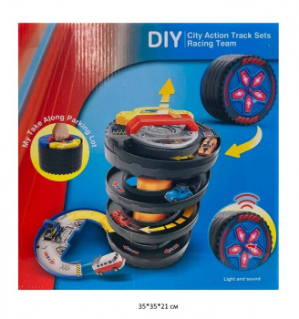 Парковка арт. SK-571SA "Колесо" трансформер свет, звук, спиральн. съезд в кор.~