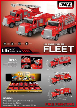 Машина на батар. арт. B249 Пожарная техника ассорти свет, звук (6 шт.) шоубокс)