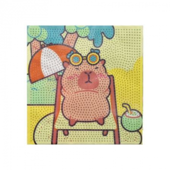 Алмазная мозаика арт. XH-575-209 Капибара на пляже 20*20 на подрамнике в пак.