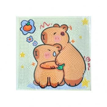 Алмазная мозаика арт. YT0216-209 Капибара с малышом и морковкой 20*20 на подрамнике в пак.