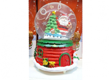 Шар Новогодний арт. ZA009A-502-1 "Дед Мороз у елки" муз. на батар. 12 см в кор.