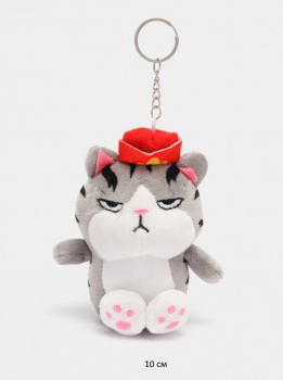 им Кот арт. 90710-1 Серый полосатый в красной шапке брелок 10 см в пак.)