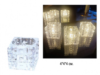 Свеча Новогодняя арт. JYB690830-502 "Куб" резной прозрачный 4*4*4 см (24 шт.) в кор.