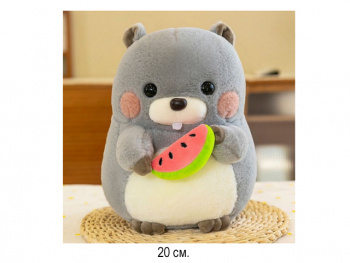 им Хомяк арт. 006-811 Серый с долькой арбуза в лапках 20 см в пак.