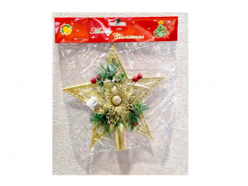 Верхушка  арт. 25DH16-502 Звезда золотая с цветком в пак.