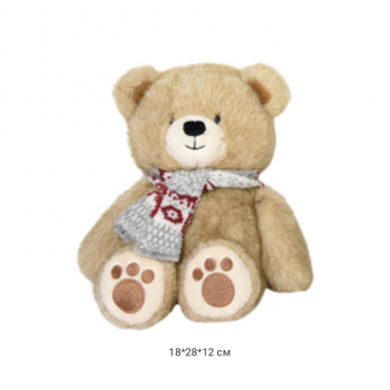 им Медведь арт. 209088 Пестрый коричневый в шарфе магнитные лапки 30 см в пак.