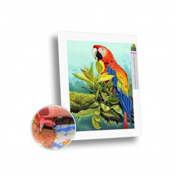 Алмазная мозаика арт. GLE77768 Попугай на ветке 40*50 полная выкладка на подрамнике
