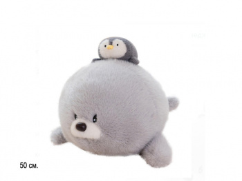 им Тюлень арт. 209023 Нерпа с пингвином на спине 50 см в пак.