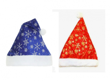 Колпак новогодний арт. 618107-502 Цвета микс с серебристыми снежинками, мехом (12 шт.) упаковка