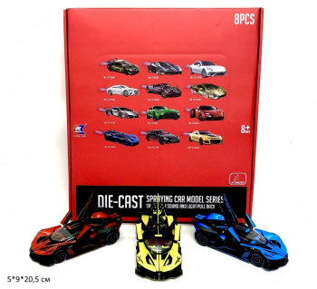 Модель металл. арт. CZ149AD Суперкар цвета микс инерц. свет, звук (8 шт.) шоубокс_~•