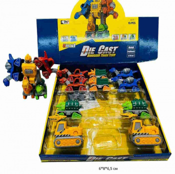 Модель металл. арт. 0783-356 "Спецтехника-дино" 5 в 1 трансформер (15 шт.) шоубокс•
