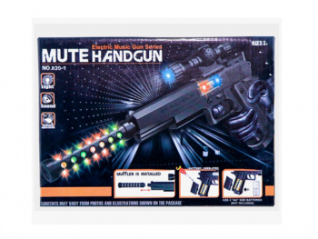 Оружие арт. 820-1 Пистолет с глушителем на батар, свет, звук, в кор.=