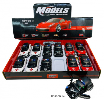 Модель металл. арт. 998-7E Скорая, ДПС, Пожарная инерц. свет, звук (12шт.) шоубокс•