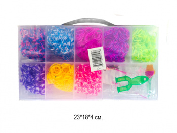 Набор для плетения арт. 18911-5/11058 Резиночки 8 ячеек с крючками в прямоуг. кор.•/100 шт./