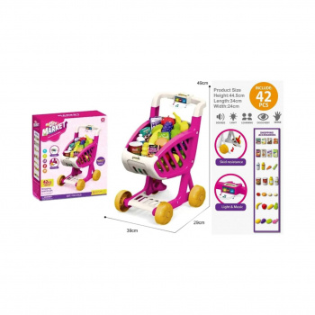 Тележка супермаркет арт. 922-157 С продуктами 42 предмета свет, звук в кор. 38*10*49