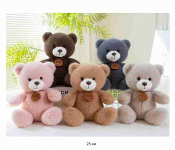 им Медведь арт. YE25219-5/25910-3 Пушистый цвета микс с медальоном 25 см в пак.)
