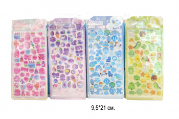 Наклейки арт. YL-008-209 Объемные "Цветное ассорти" 4 вида 9,5*21 см на листе