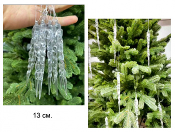 Игрушка-подвеска арт. 601102-601 "Сосулька" прозрачная 13 см (12 шт.) в пак.