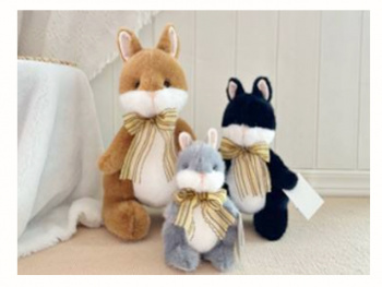 им Зайка арт. 209077 Короткоухий с бантом на шее цвета микс 20 см в пак.