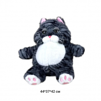 им Кошка арт. DYB-2026-8-4 Черная полосатая сонная усатая 44 см в пак._