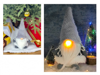 им Гном арт. W6705-601 В сером колпаке, нос свет. 32 см в пак.